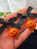 Gold Pumpkin with Black Bow Earrings