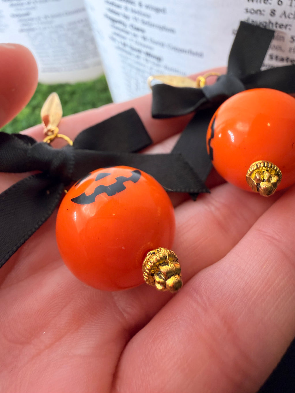 Gold Pumpkin with Black Bow Earrings