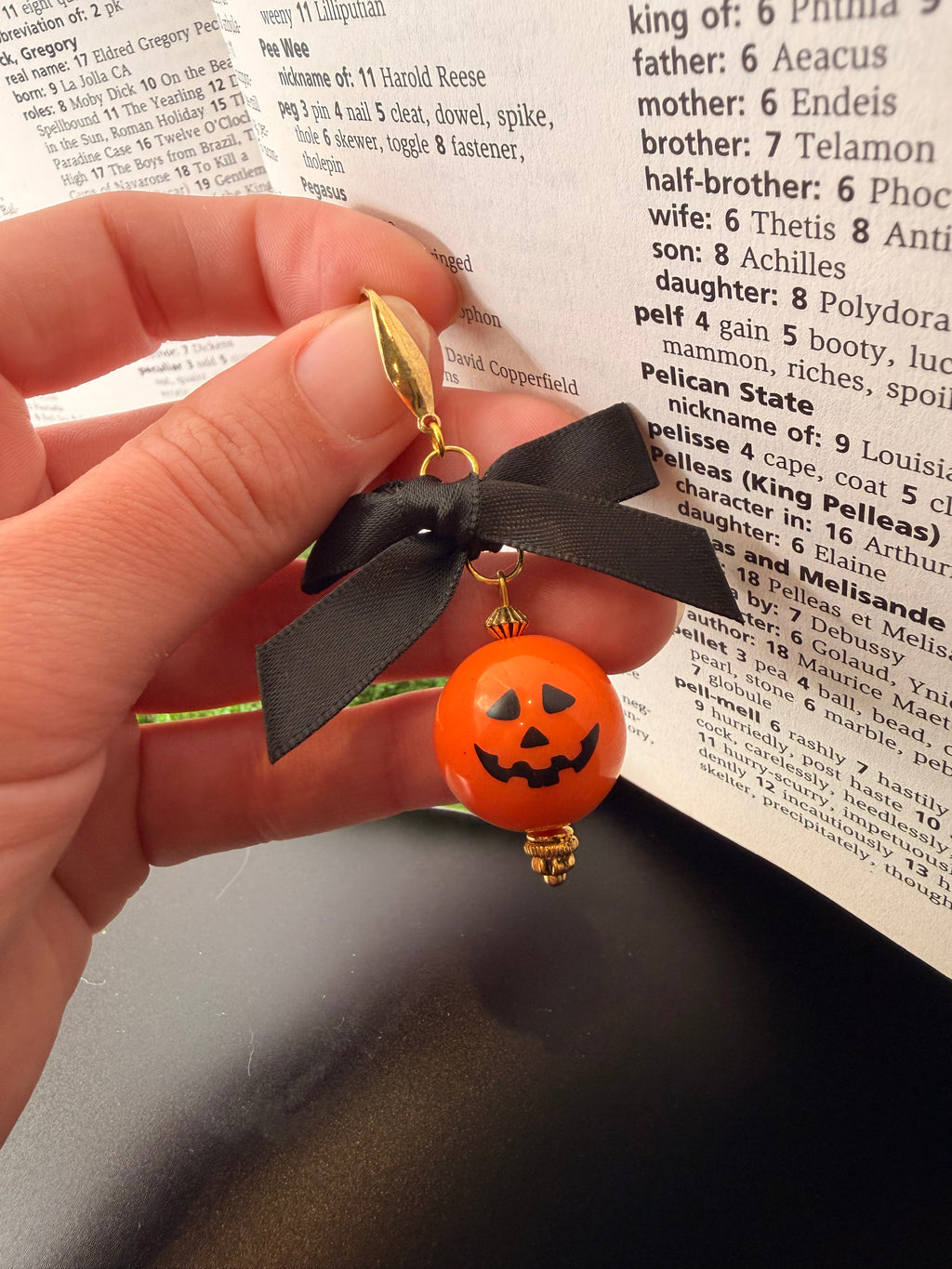 Gold Pumpkin with Black Bow Earrings